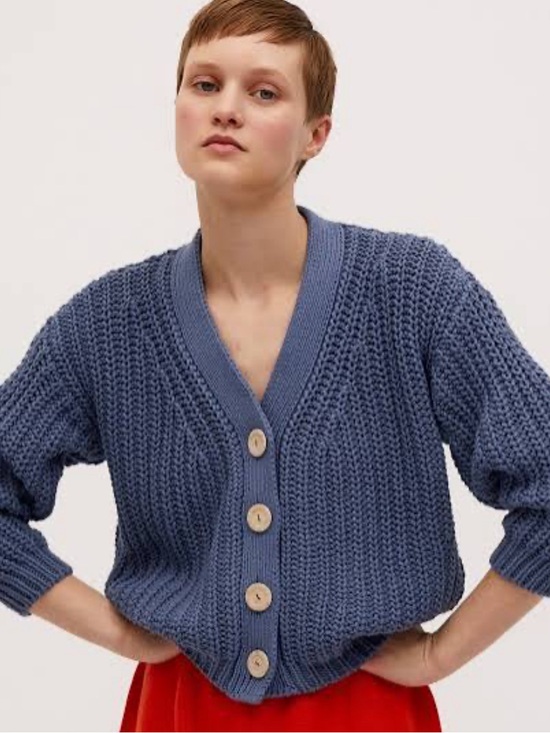 Babaa Sweaters - Babaa Blue Chunky V-Neck Button Cardigan